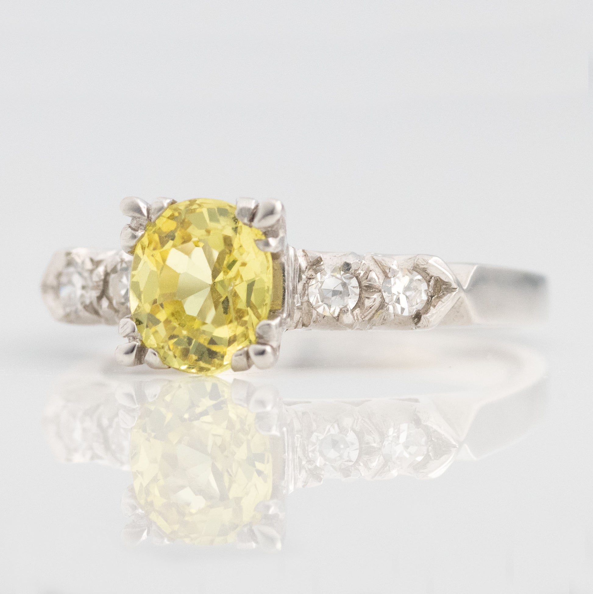 Art Deco Platinum Yellow Sapphire and Diamond Ring - Friar House Antique Jewellery
