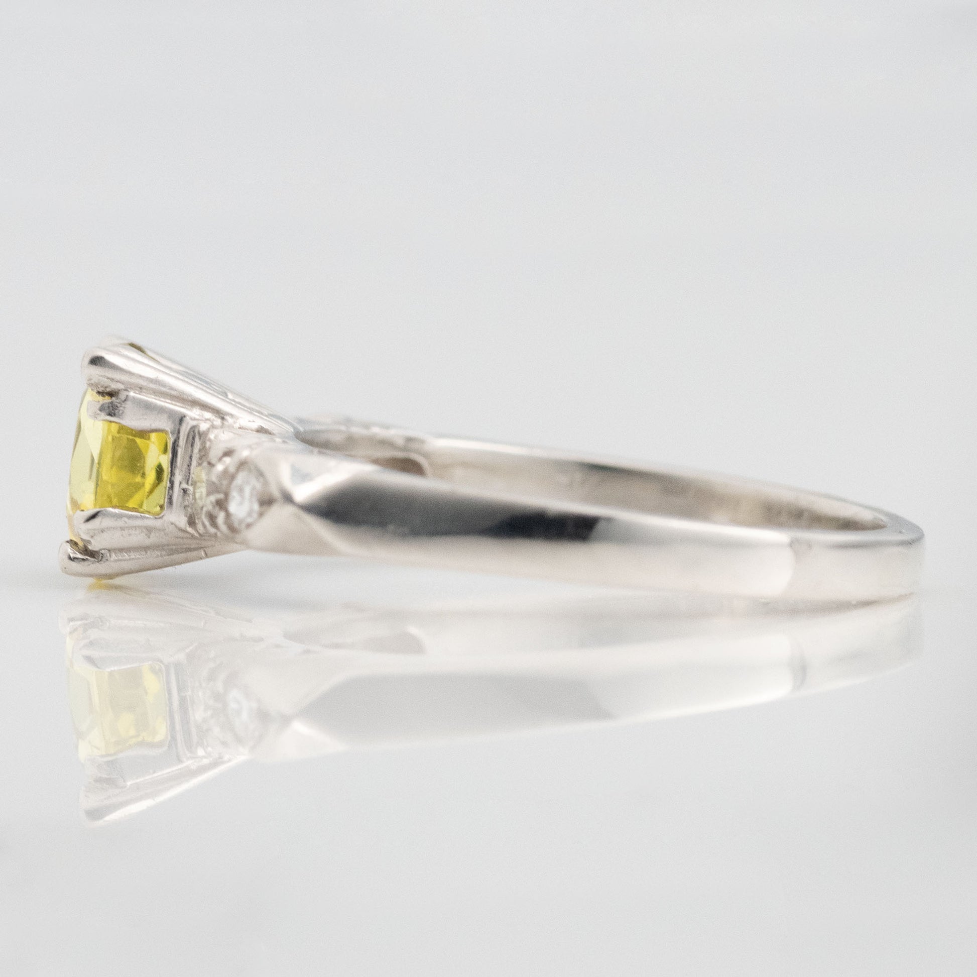 Art Deco Platinum Yellow Sapphire and Diamond Ring - Friar House Antique Jewellery