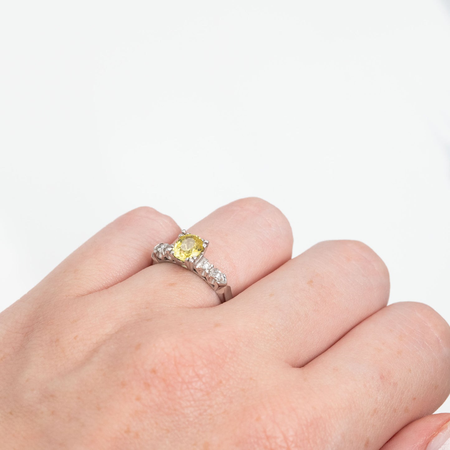 Art Deco Platinum Yellow Sapphire and Diamond Solitaire Ring - Friar House