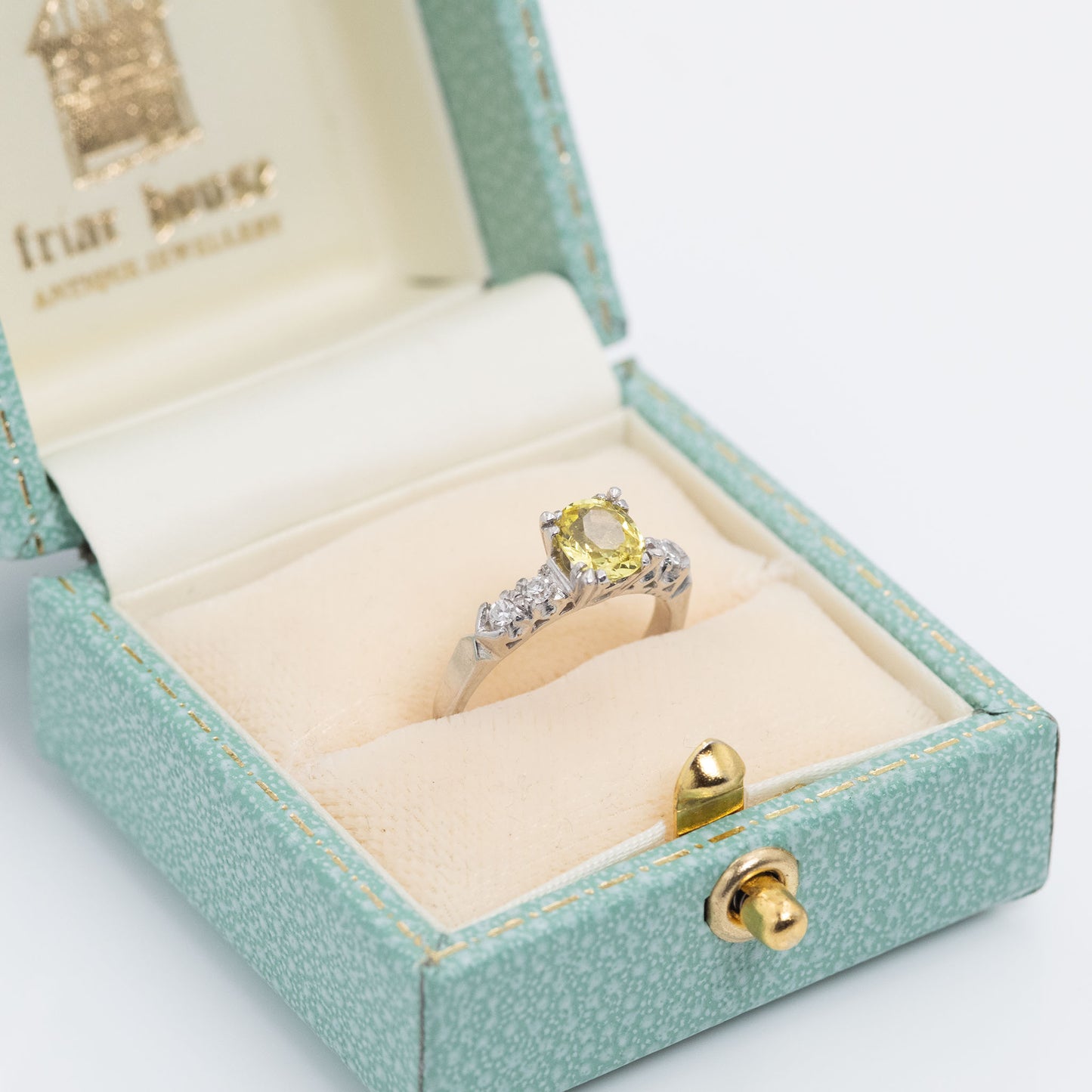 Art Deco Platinum Yellow Sapphire and Diamond Solitaire Ring - Friar House