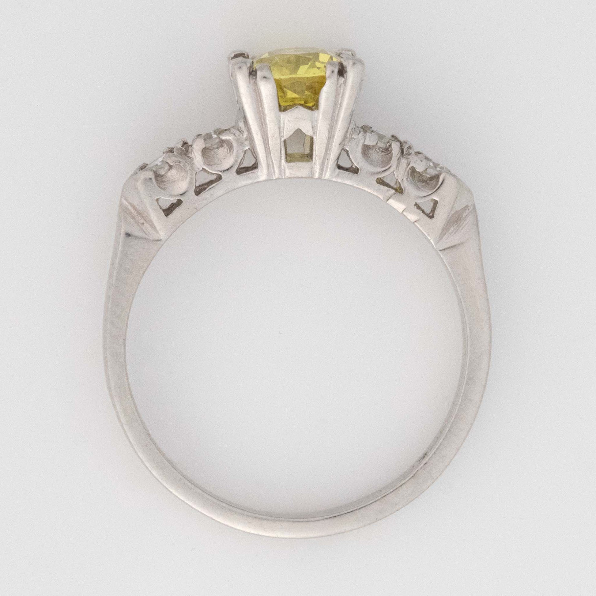 Art Deco Platinum Yellow Sapphire and Diamond Ring - Friar House Antique Jewellery