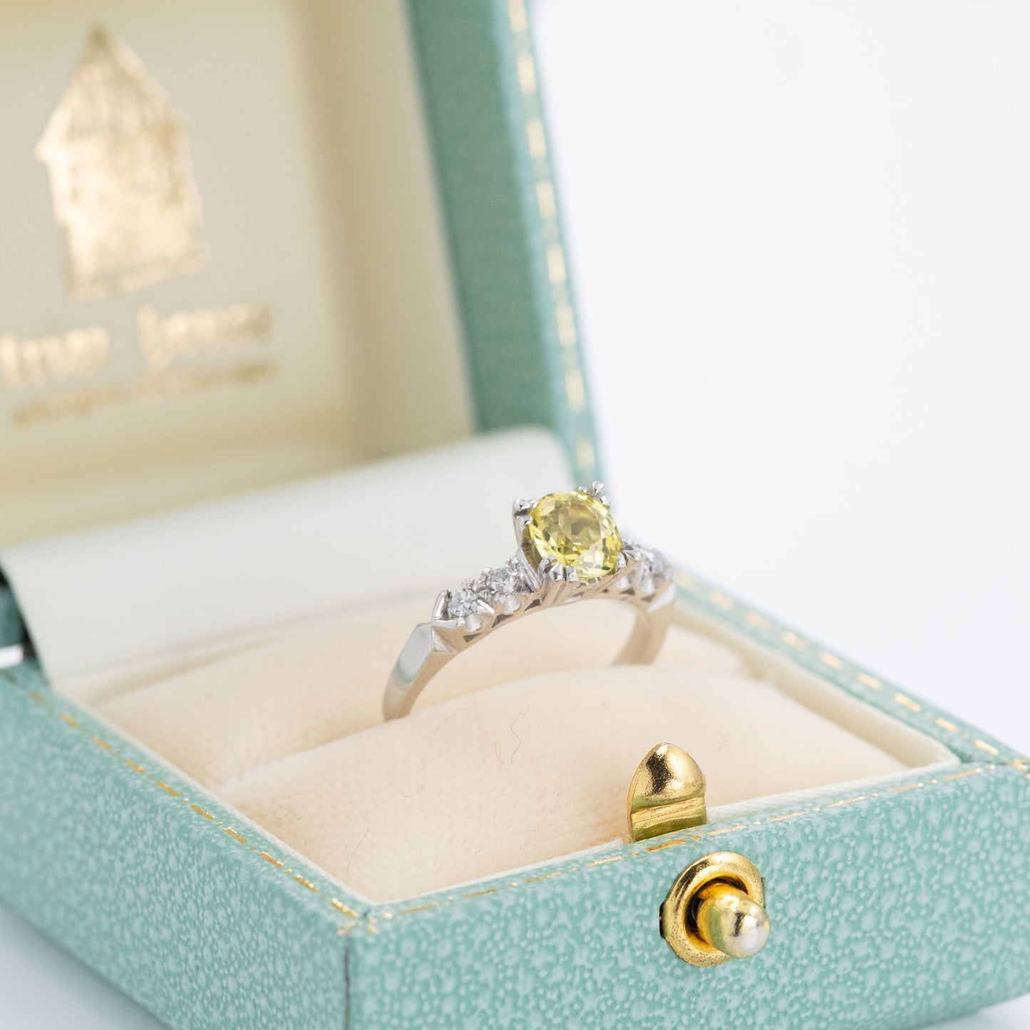 Art Deco Platinum Yellow Sapphire and Diamond Ring - Friar House Antique Jewellery