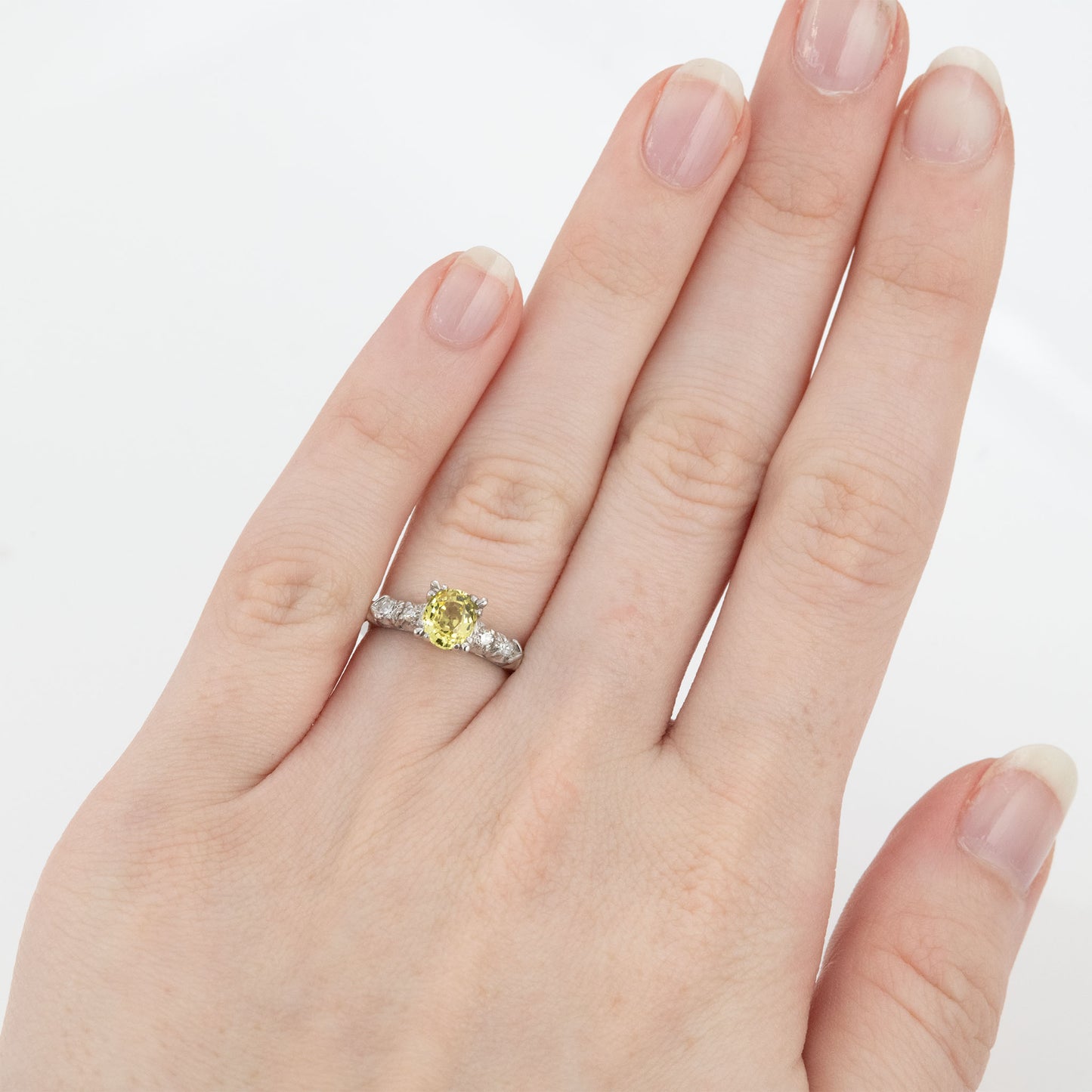 Art Deco Platinum Yellow Sapphire and Diamond Ring - Friar House Antique Jewellery