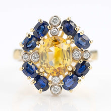 Contemporary 18ct Yellow Gold Yellow and Blue Sapphire Cluster Ring - Friar House