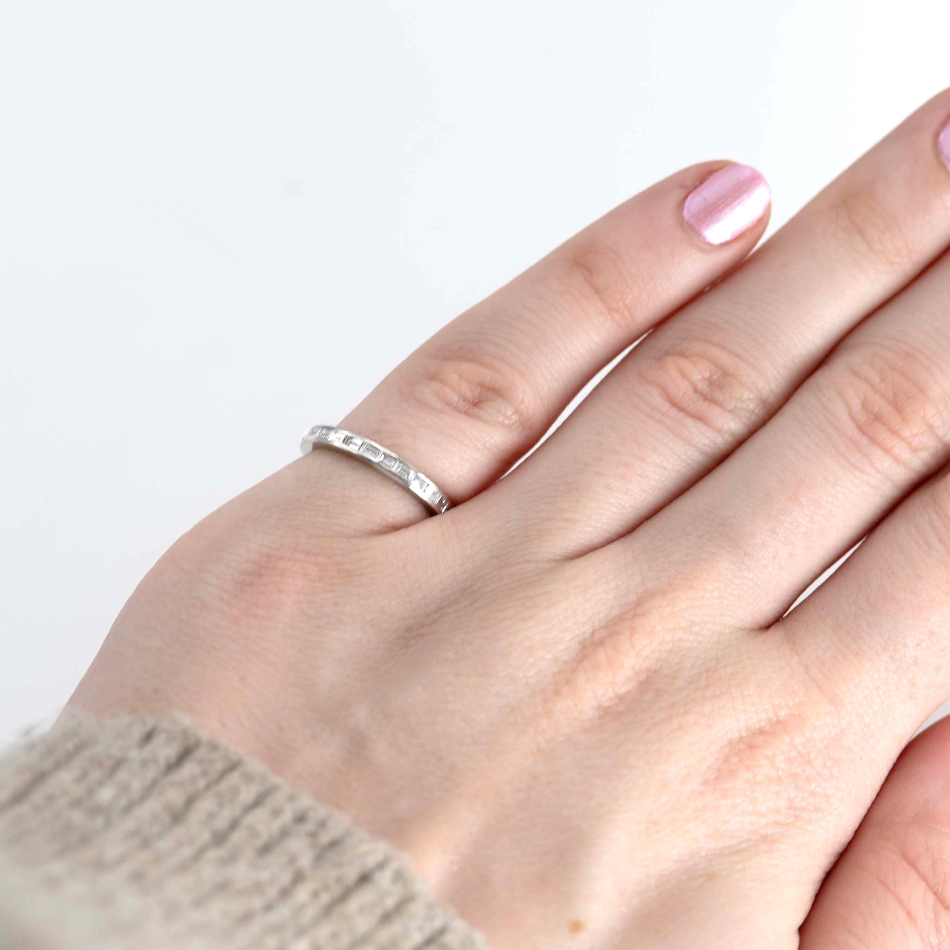 Contemporary Platinum Diamond Eternity Ring Size H 1/2 Baguette Cut - Friar House