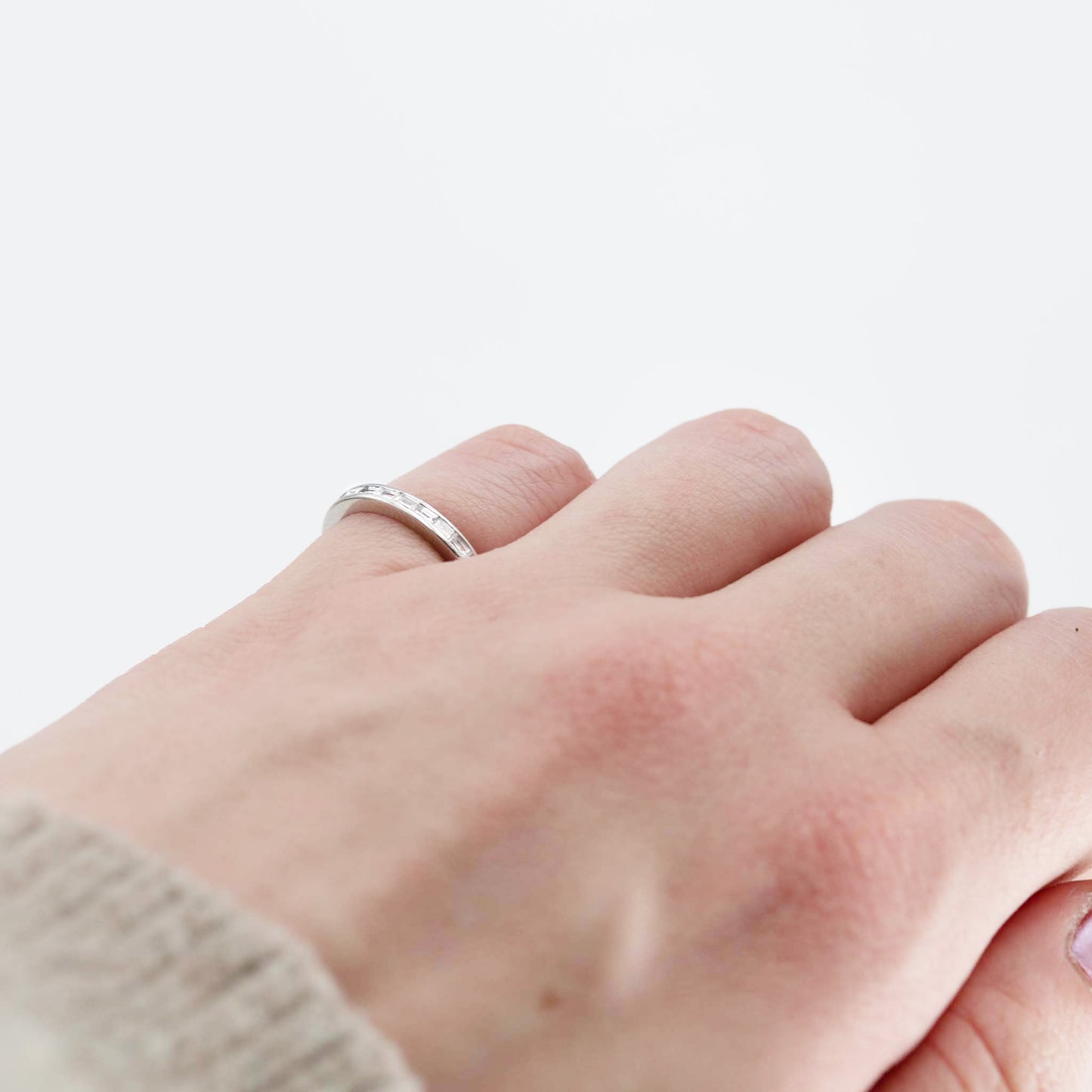 Contemporary Platinum Diamond Eternity Ring Size H 1/2 Baguette Cut - Friar House