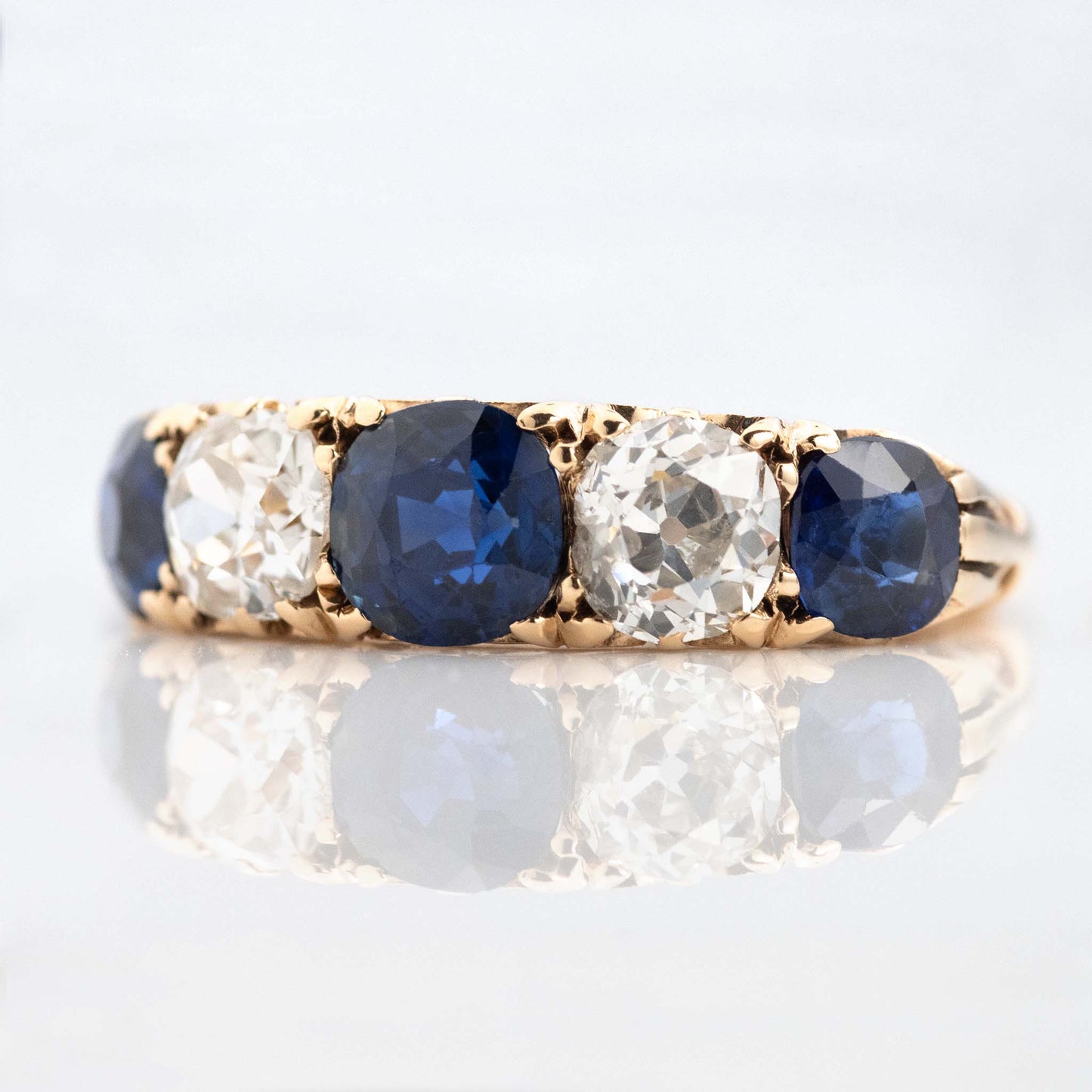 Victorian 18ct Yellow Gold Sapphire and Diamond Five Stone Ring