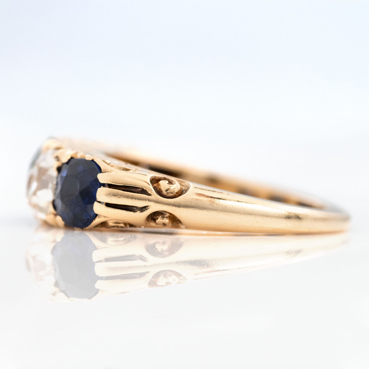 Victorian 18ct Yellow Gold Sapphire and Diamond Five Stone Ring