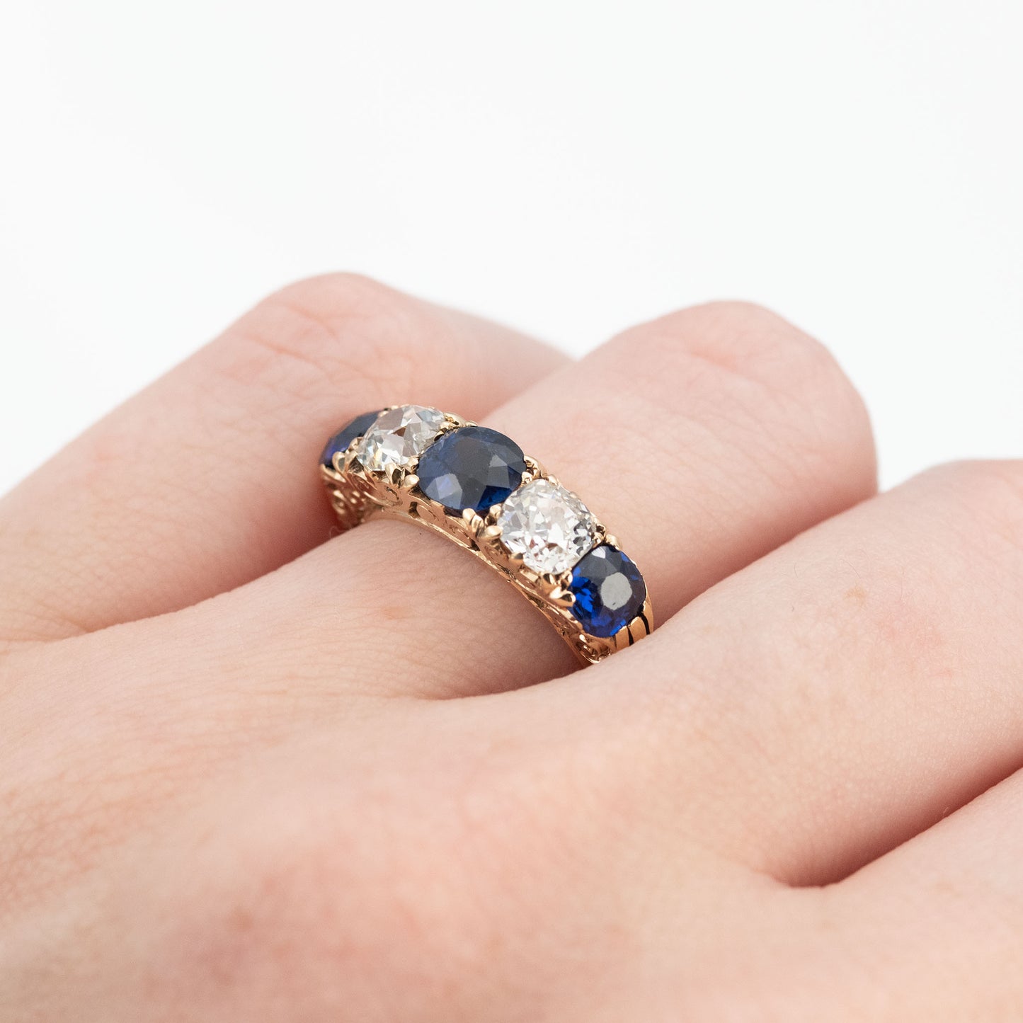 Victorian 18ct Yellow Gold Sapphire and Diamond Five Stone Ring
