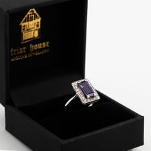 Art Deco 18ct White Gold 1.50 carat Amethyst and Diamond Panel Ring