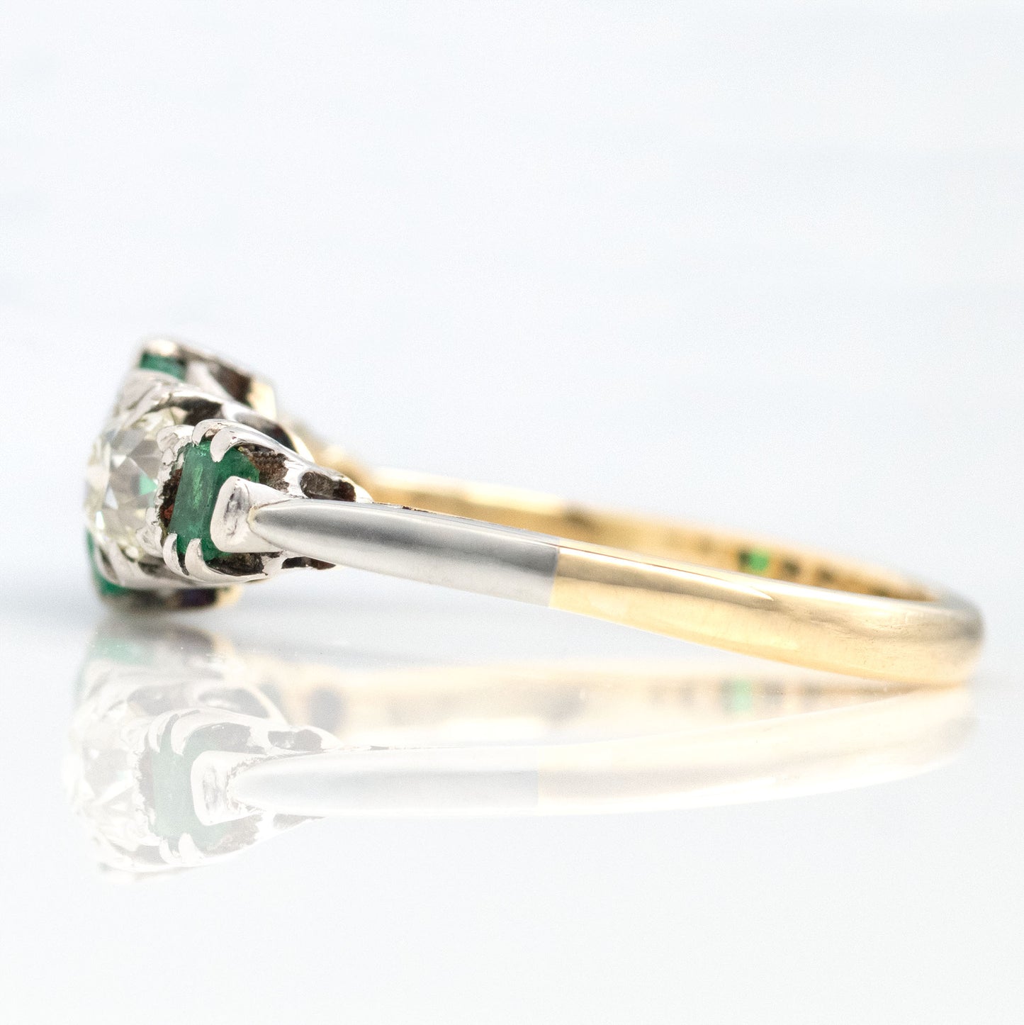 Art Deco Platinum Emerald and Diamond Five Stone Ring