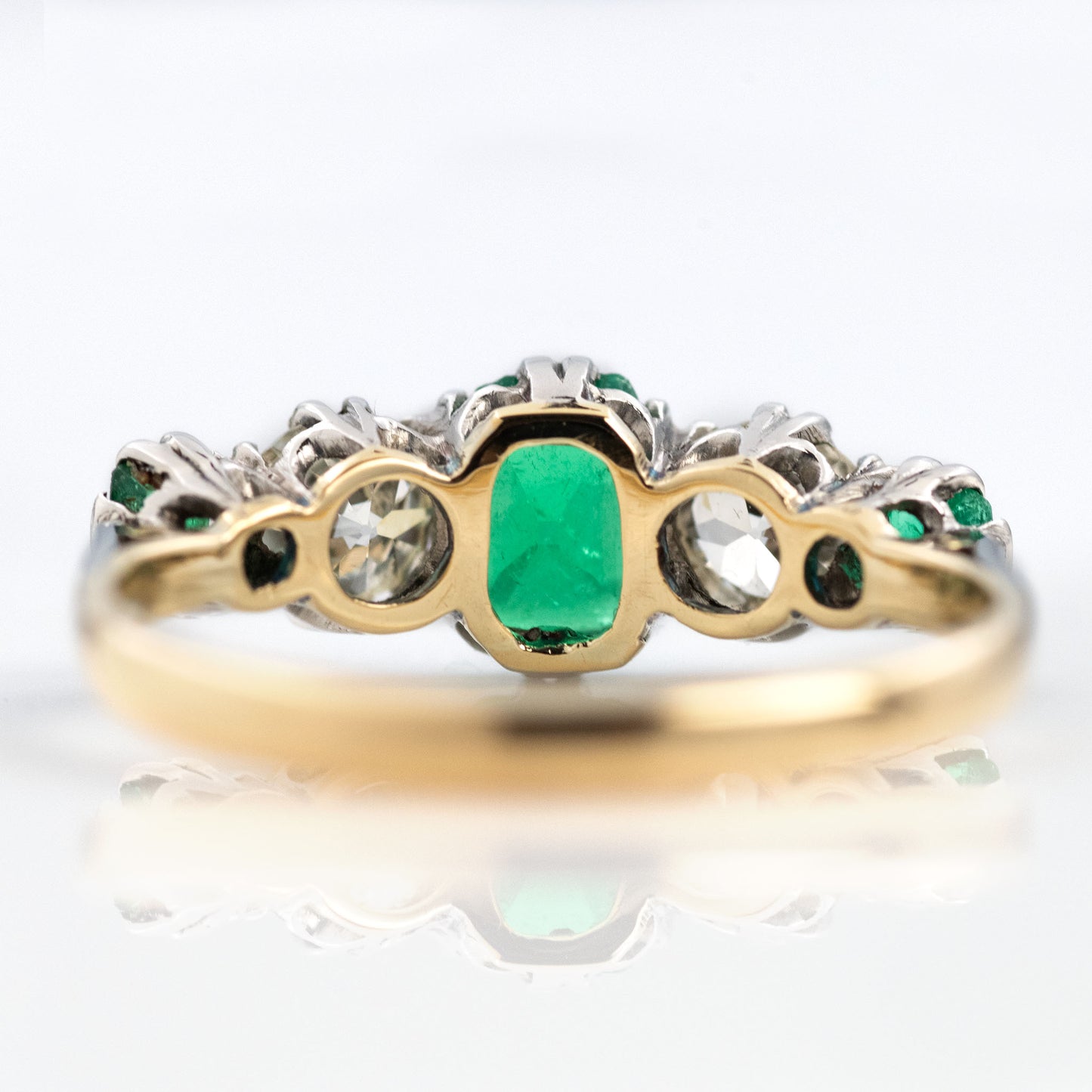 Art Deco Platinum Emerald and Diamond Five Stone Ring