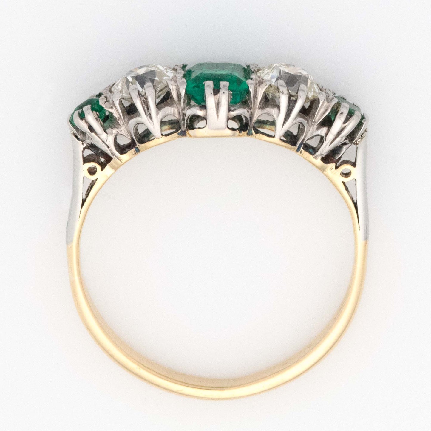 Art Deco Platinum Emerald and Diamond Five Stone Ring