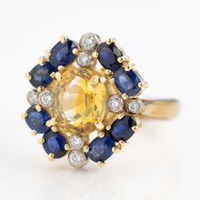 Vintage 18ct Yellow Gold Yellow and Blue Sapphire Cluster Ring