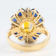 Vintage 18ct Yellow Gold Yellow and Blue Sapphire Cluster Ring