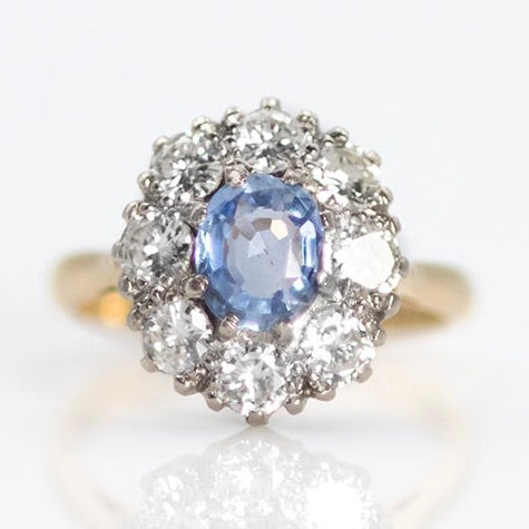 Vintage 18ct Yellow Gold 1.4 carat Sapphire and Diamond Cluster Ring