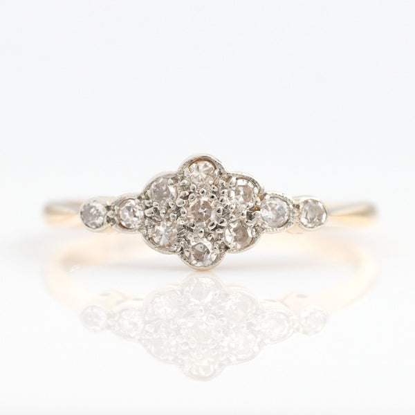 Art Deco 18ct Yellow Gold Diamond Cluster Ring