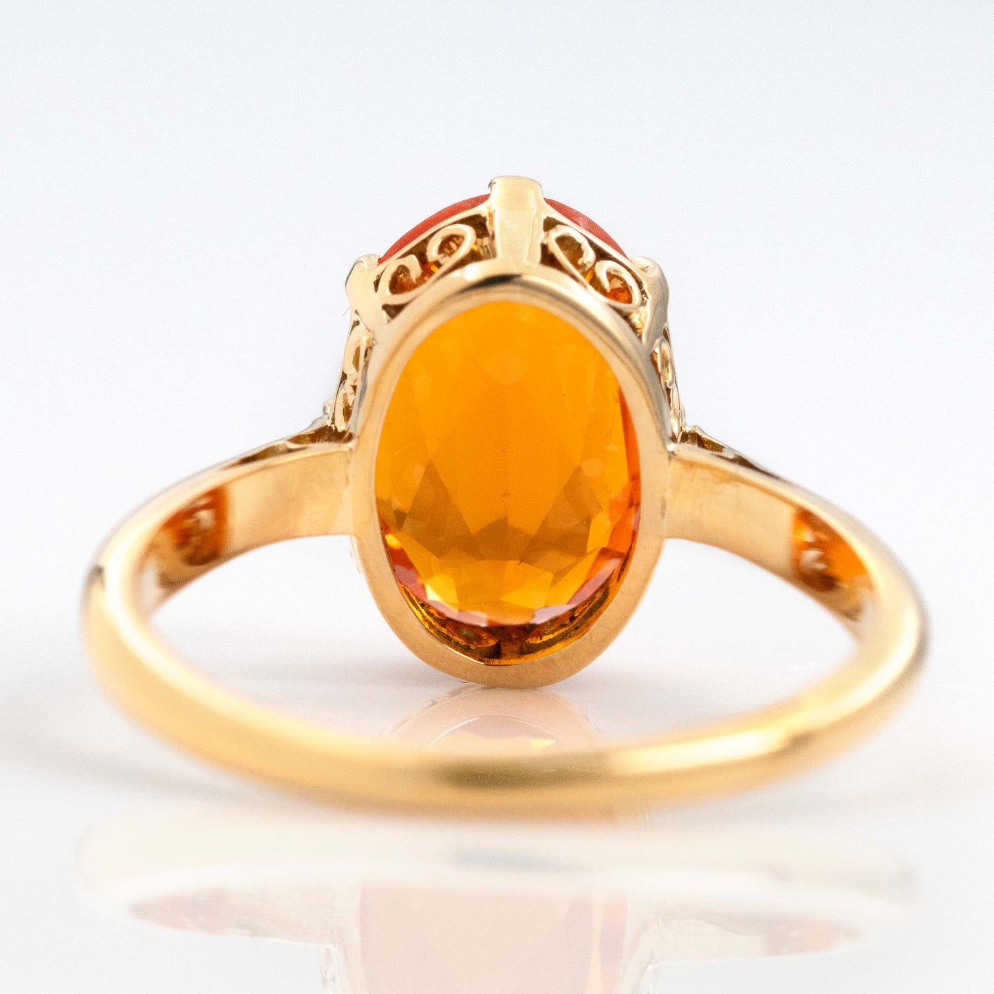 Art Deco 18ct Yellow Gold Fire Opal Solitaire Ring