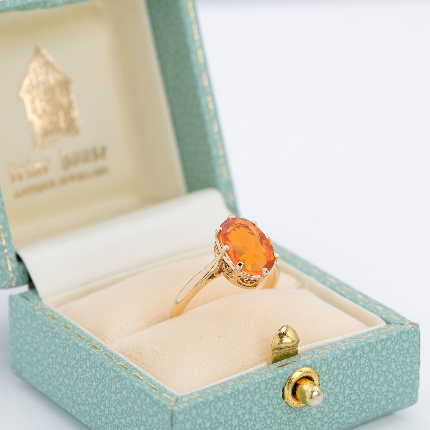 Art Deco 18ct Yellow Gold Fire Opal Solitaire Ring