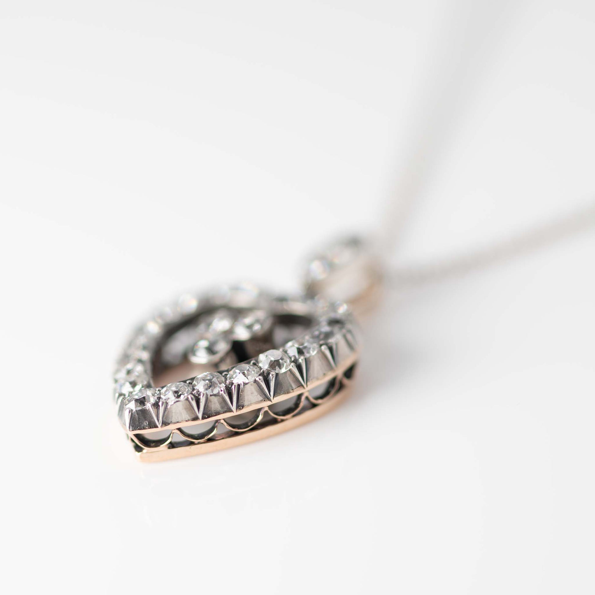 Edwardian 15ct Rose Gold Diamond Open Heart Pendant - Friar House