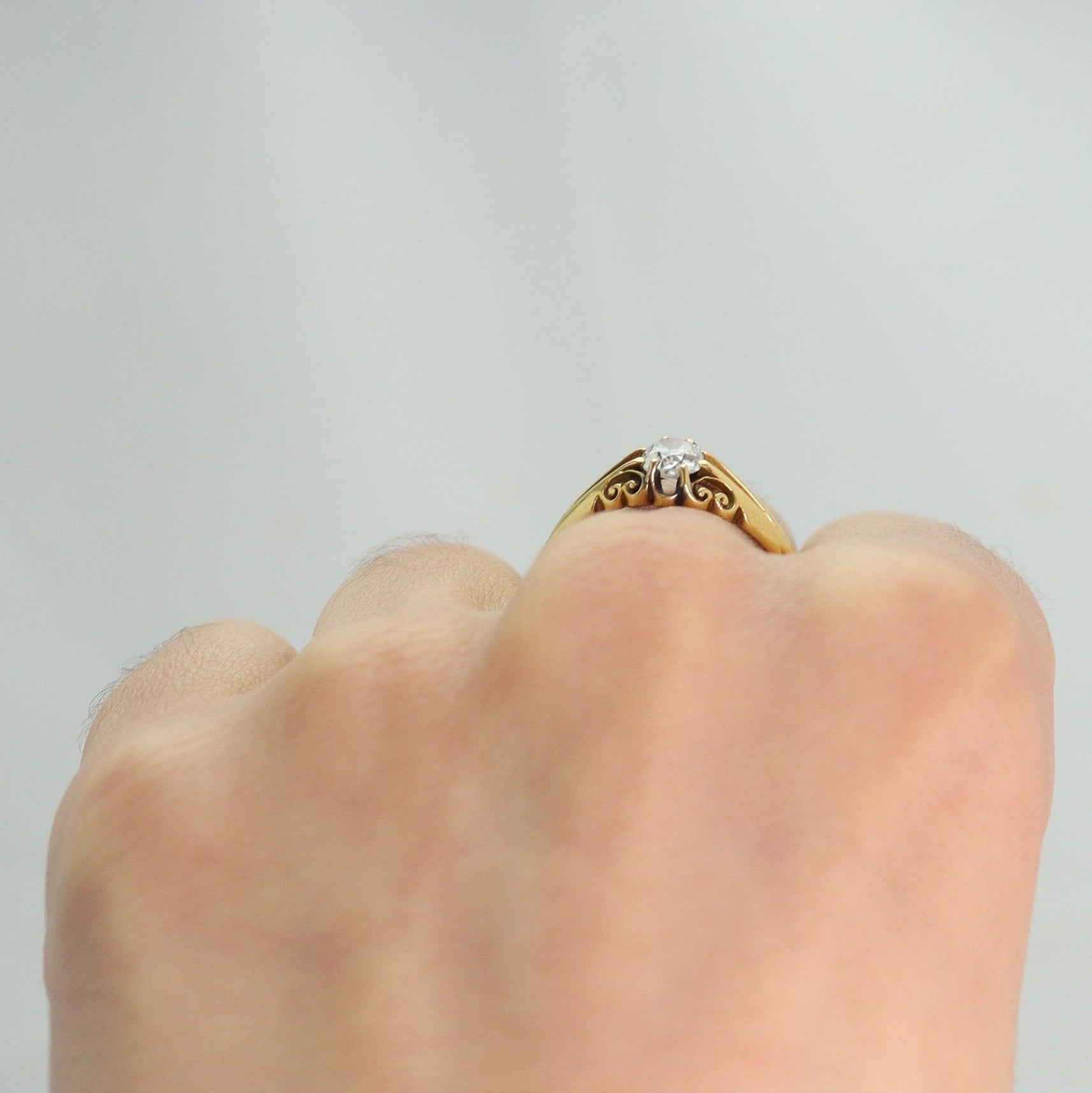 Edwardian 18ct Yellow Gold Diamond Belcher Ring - Friar House