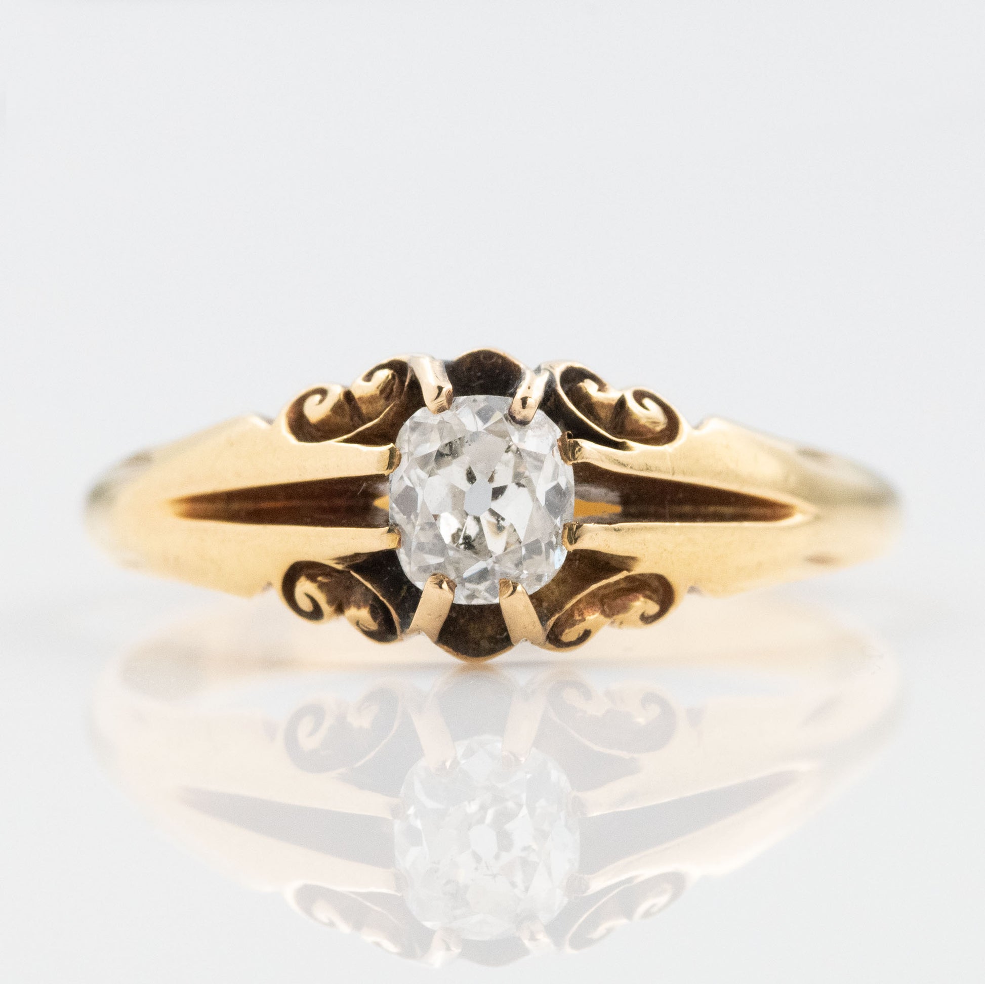Edwardian 18ct Yellow Gold Diamond Belcher Ring - Friar House Antique Jewellery