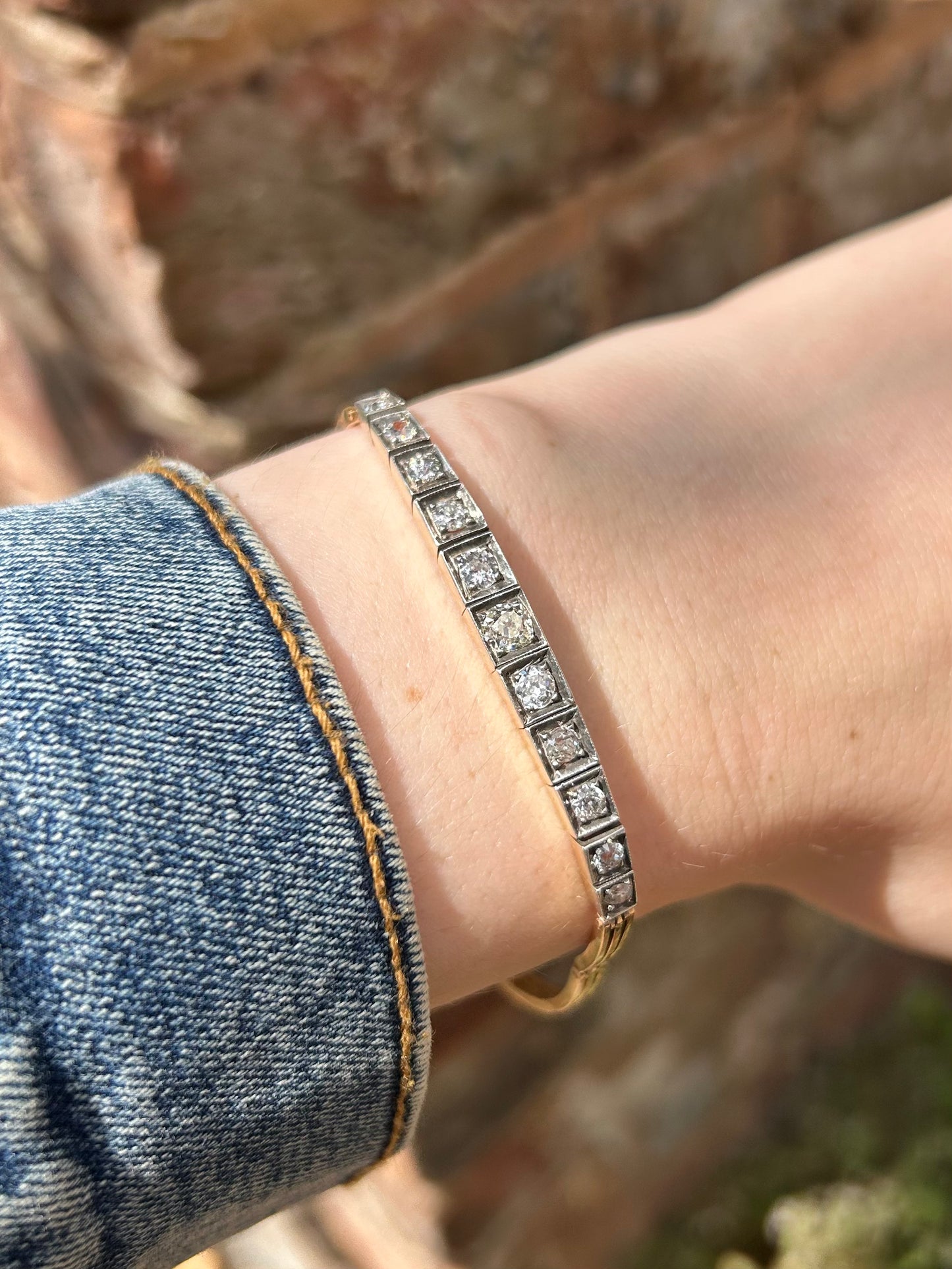 Edwardian 15ct Yellow Gold Diamond Bracelet