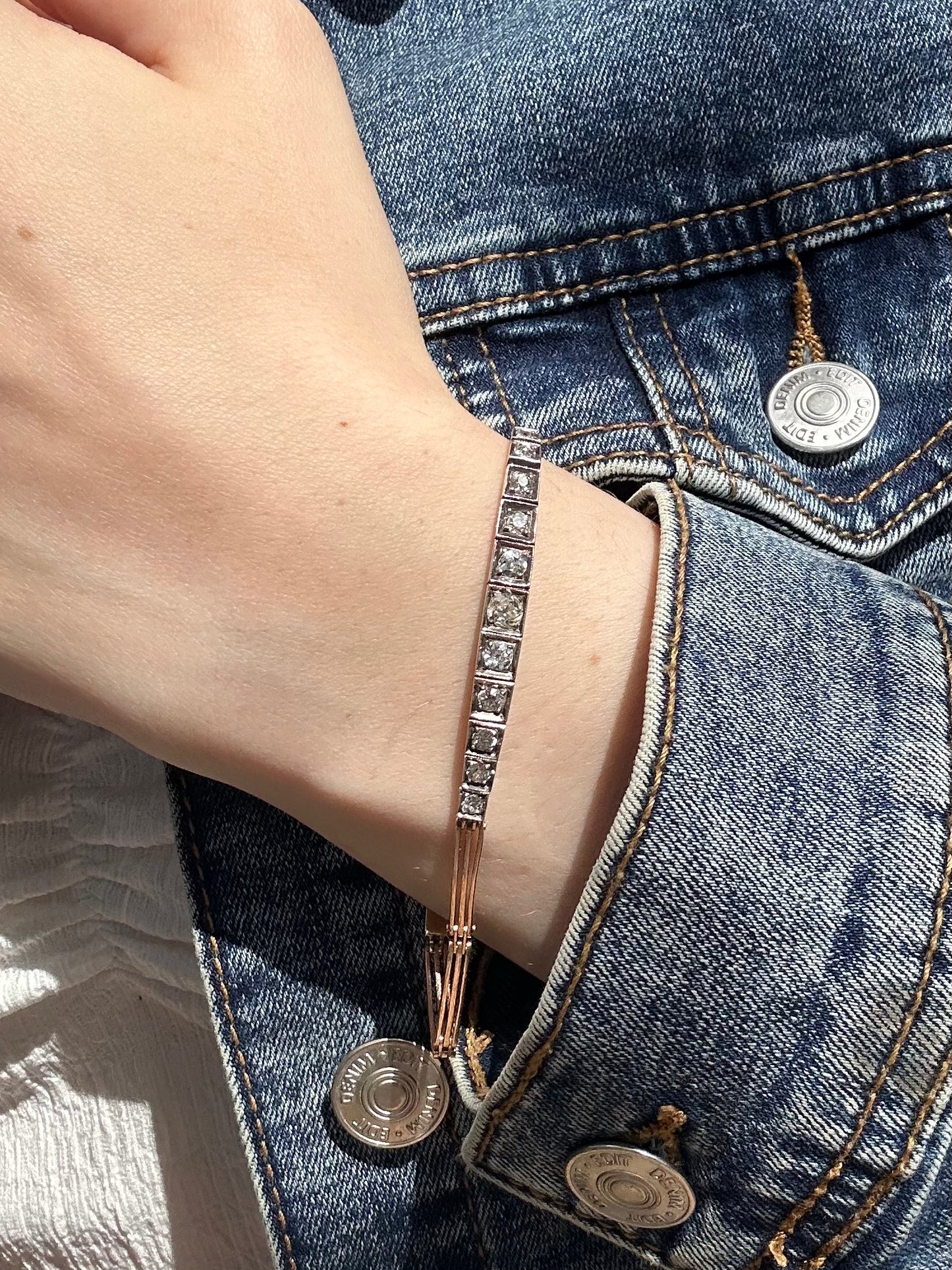 Edwardian 15ct Yellow Gold Diamond Bracelet