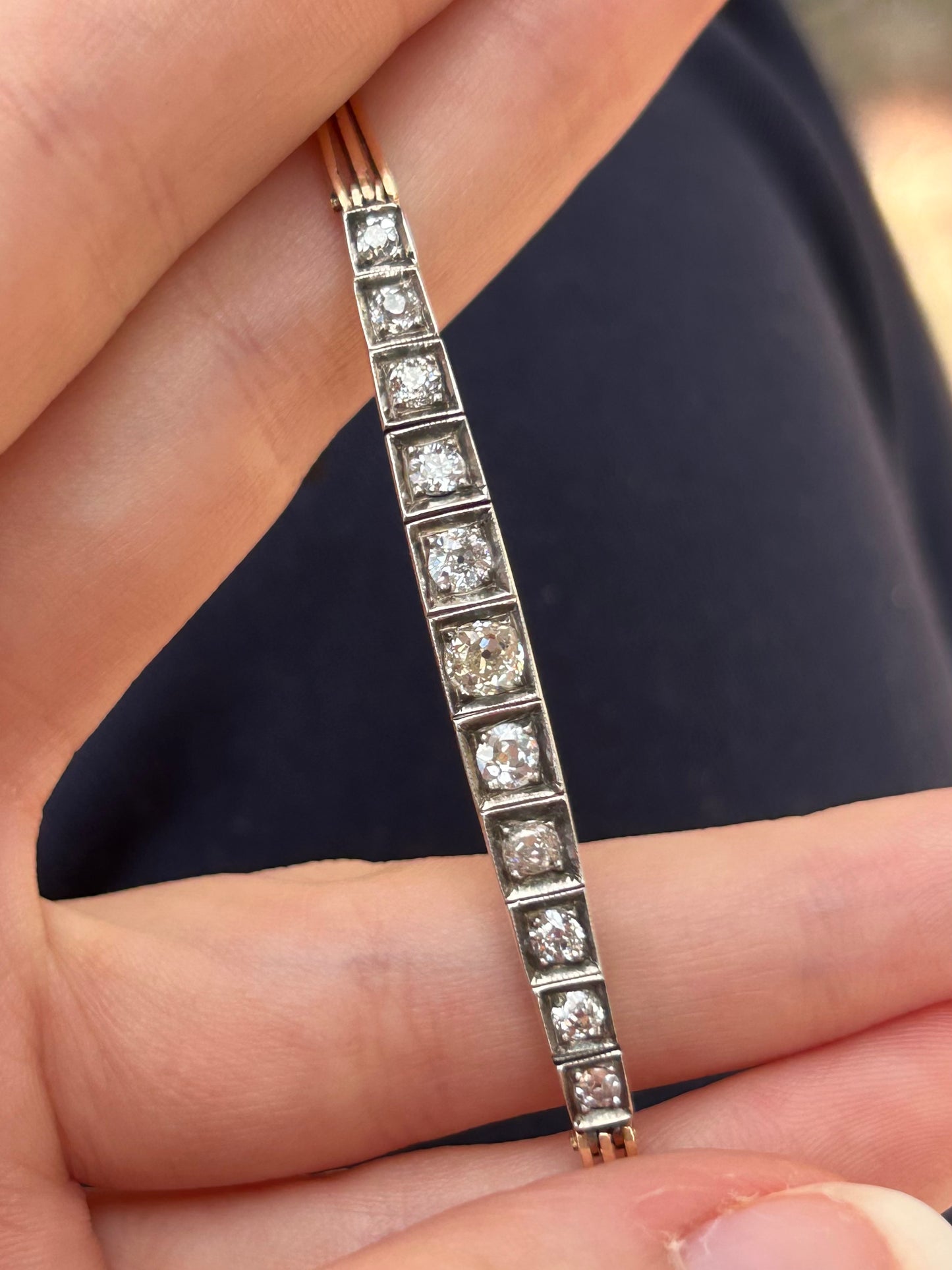 Edwardian 15ct Yellow Gold Diamond Bracelet