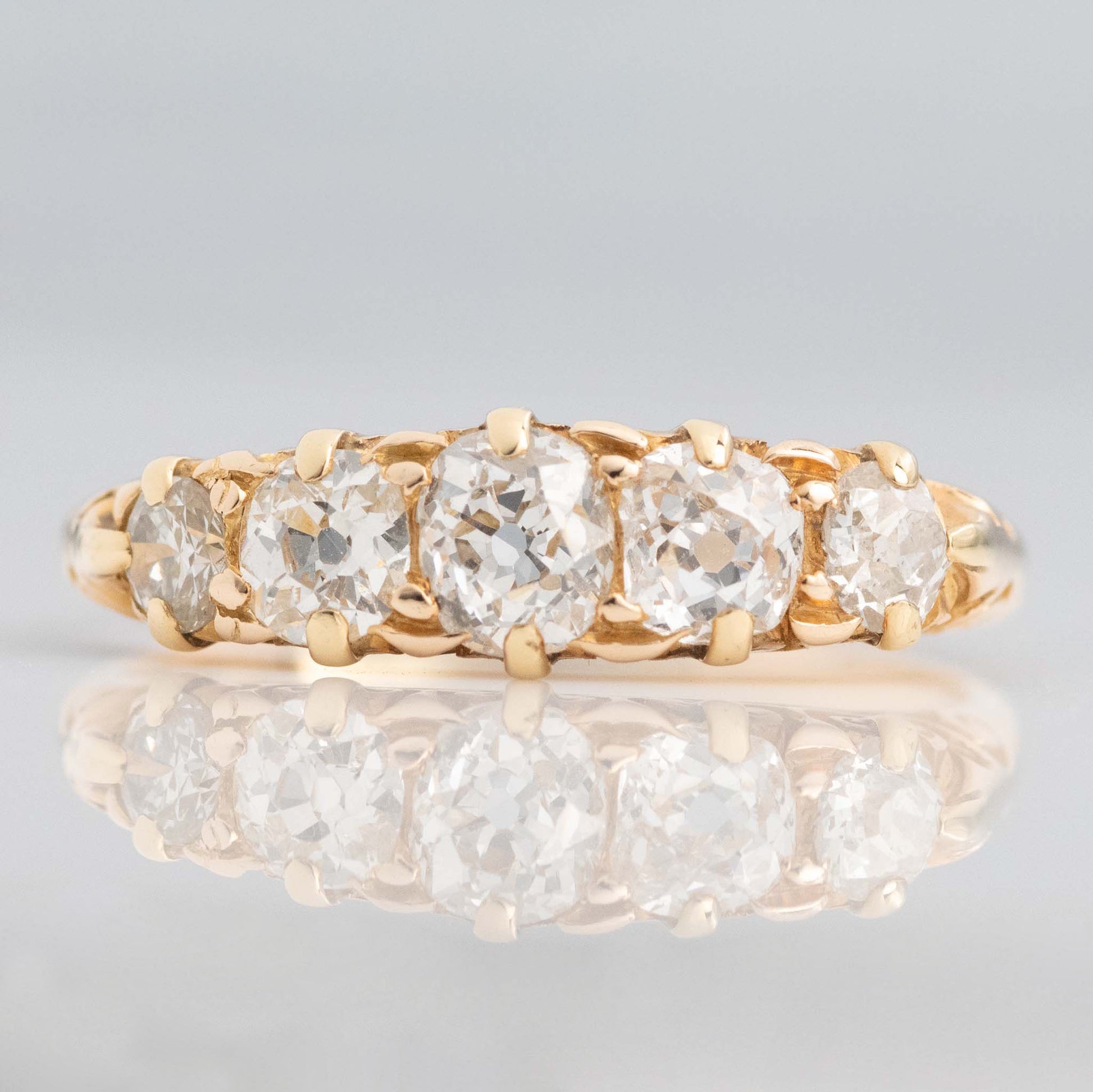 Victorian 18ct Yellow Gold 1.40 Carat Diamond Five Stone Ring - Friar House Antique Jewellery