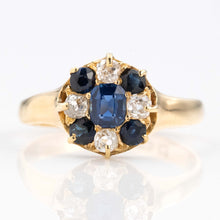 Victorian 18ct Yellow Gold Sapphire Diamond Cluster Ring - Friar House Antique Jewellery