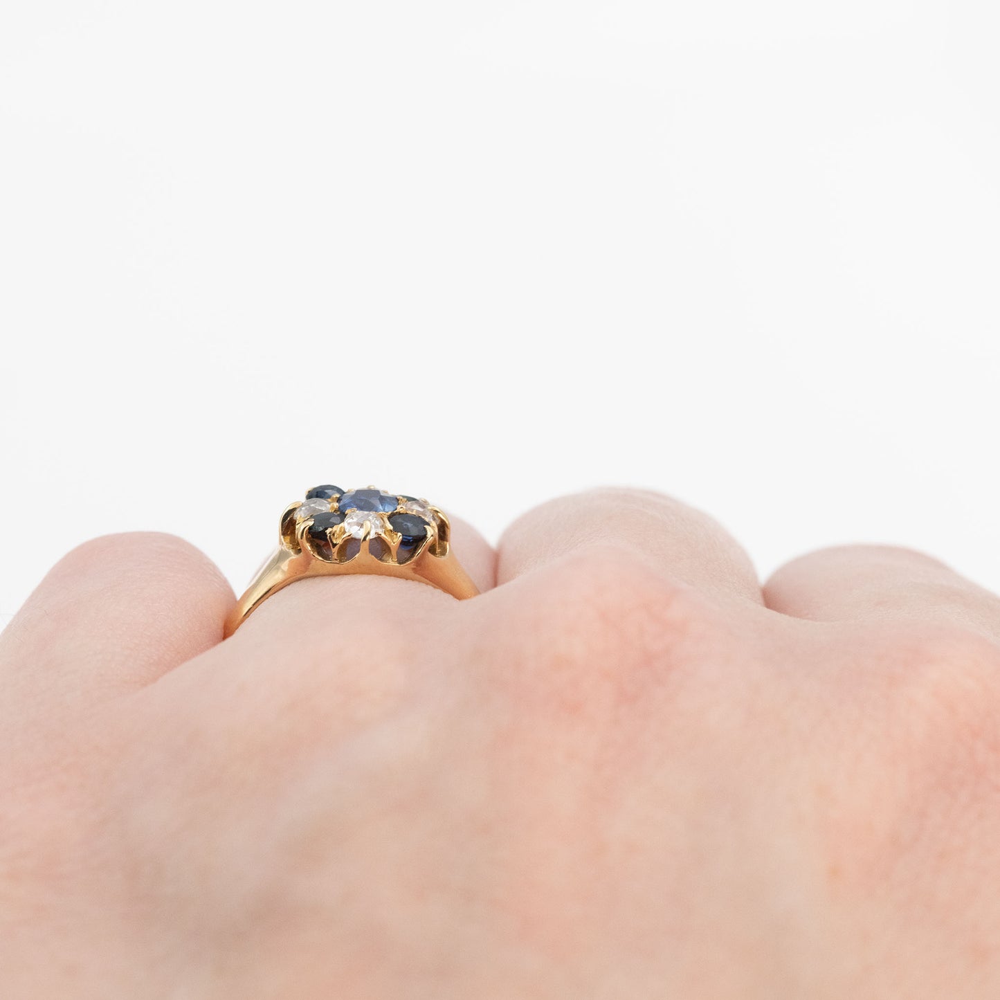 Victorian 18ct Yellow Gold Sapphire Diamond Cluster Ring - Friar House Antique Jewellery