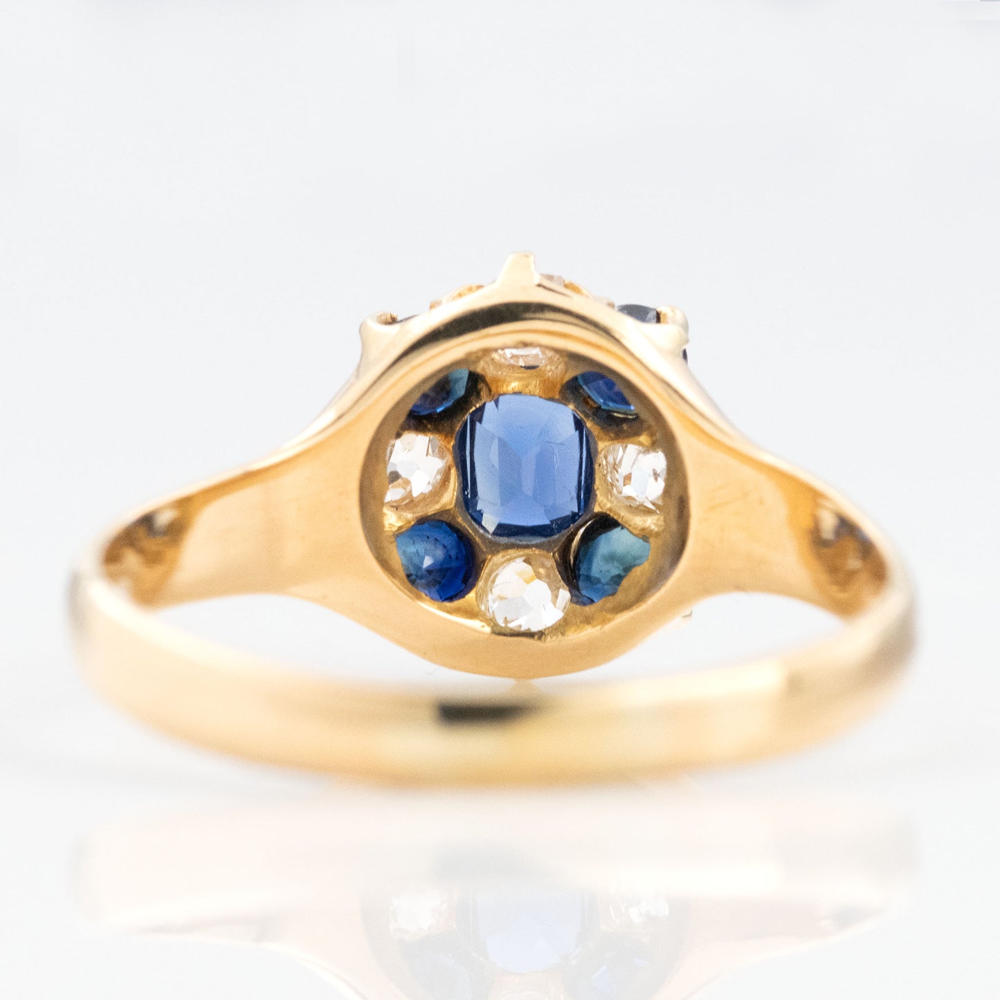 Victorian 18ct Yellow Gold Sapphire Diamond Cluster Ring - Friar House Antique Jewellery