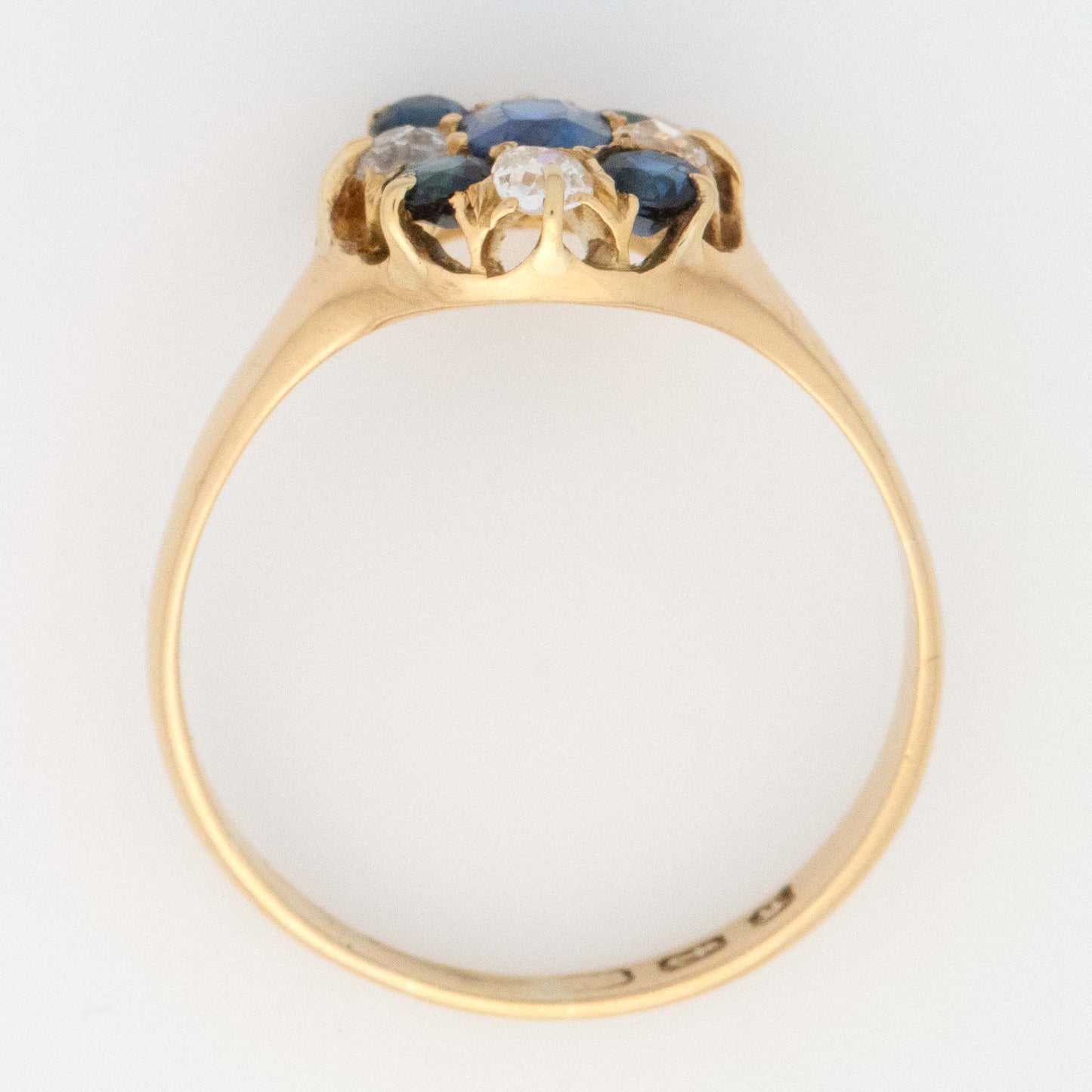 Victorian 18ct Yellow Gold Sapphire Diamond Cluster Ring - Friar House Antique Jewellery