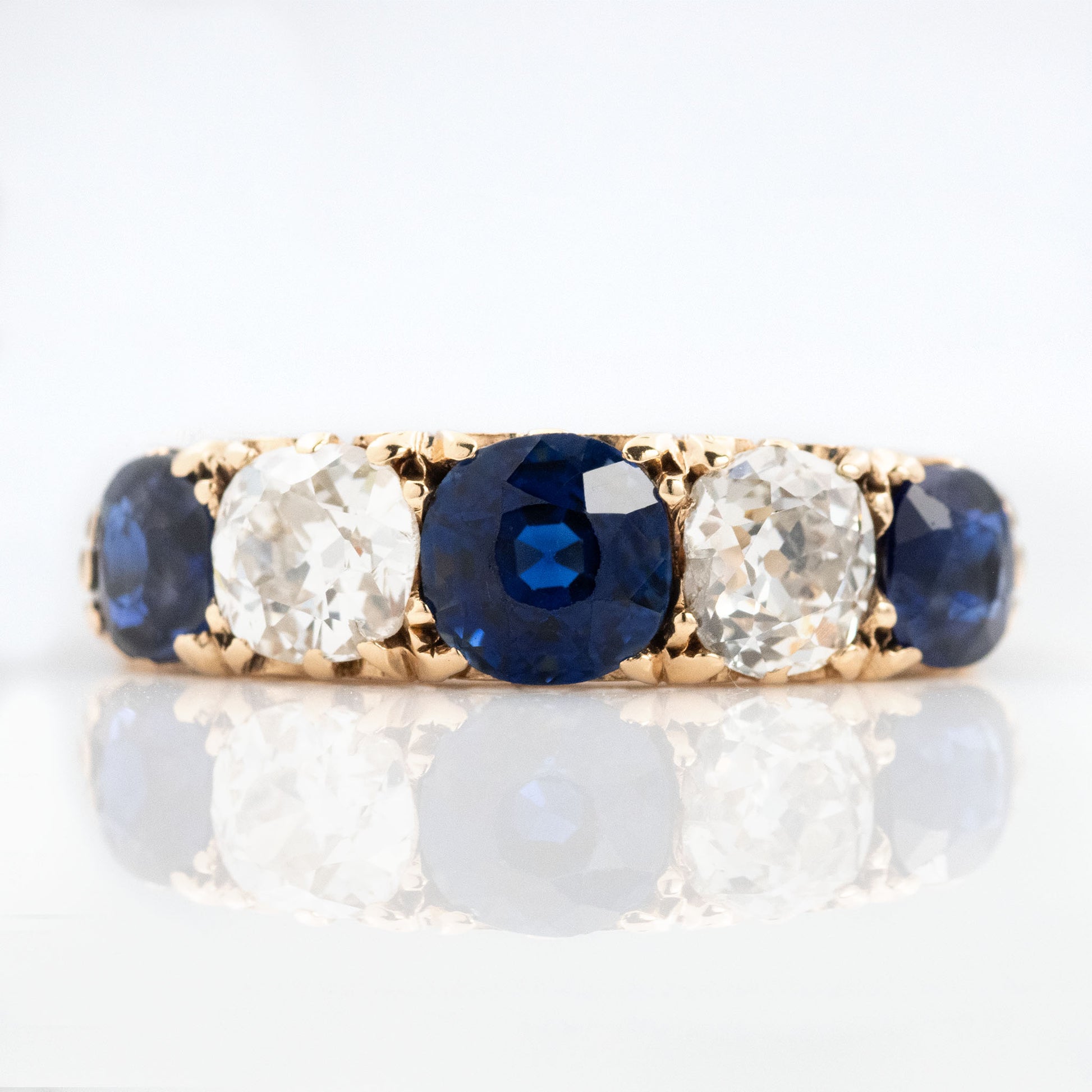 Victorian 18ct Yellow Gold Sapphire and Diamond Five Stone Ring - Friar House