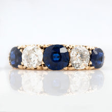 Victorian 18ct Yellow Gold Sapphire and Diamond Five Stone Ring - Friar House