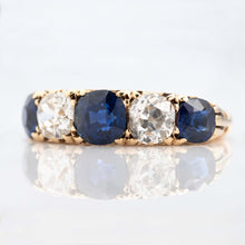 Victorian 18ct Yellow Gold Sapphire and Diamond Five Stone Ring - Friar House