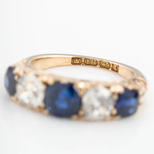 Victorian 18ct Yellow Gold Sapphire and Diamond Five Stone Ring - Friar House