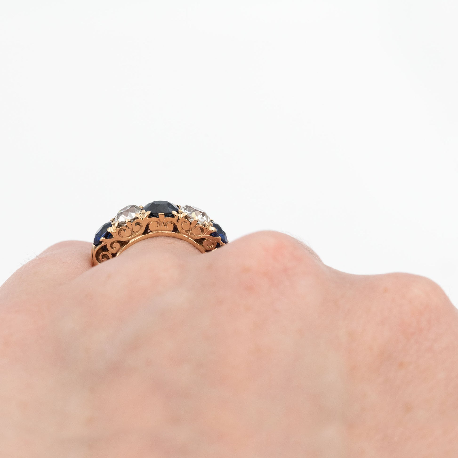Victorian 18ct Yellow Gold Sapphire and Diamond Five Stone Ring - Friar House