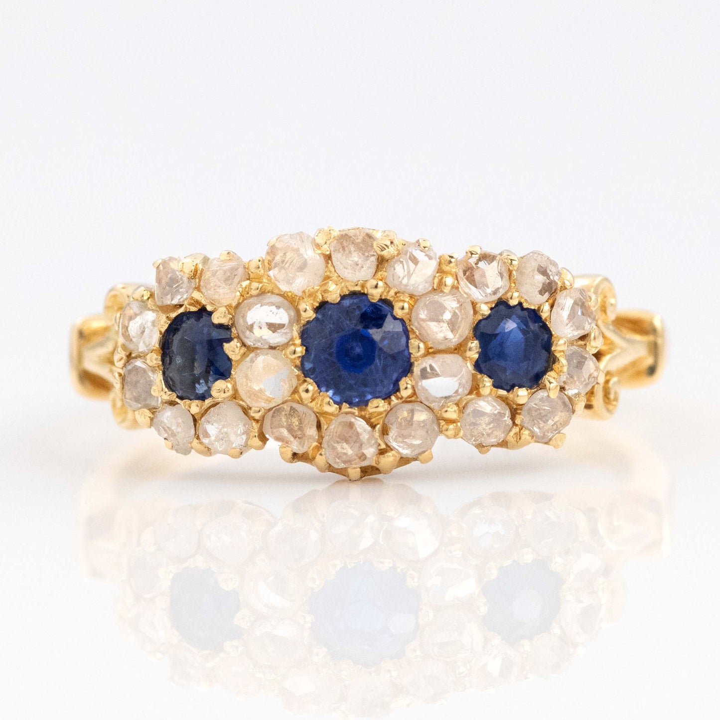 Victorian 18ct Yellow Gold Sapphire and Diamond Triple Cluster Ring - Friar House