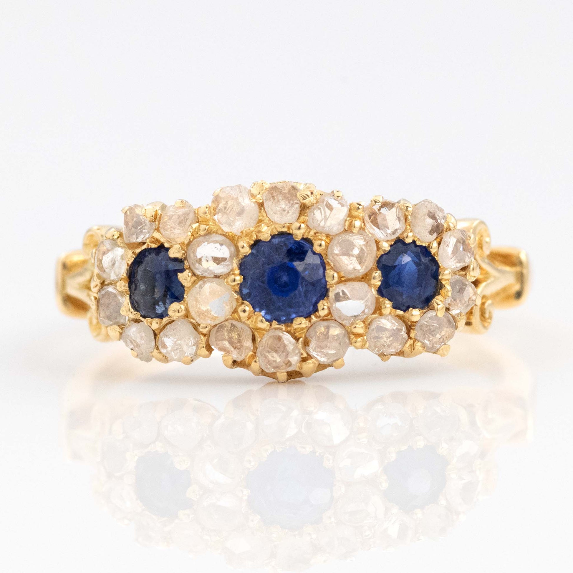 Victorian 18ct Yellow Gold Sapphire and Diamond Triple Cluster Ring - Friar House