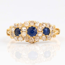 Victorian 18ct Yellow Gold Sapphire and Diamond Triple Cluster Ring - Friar House