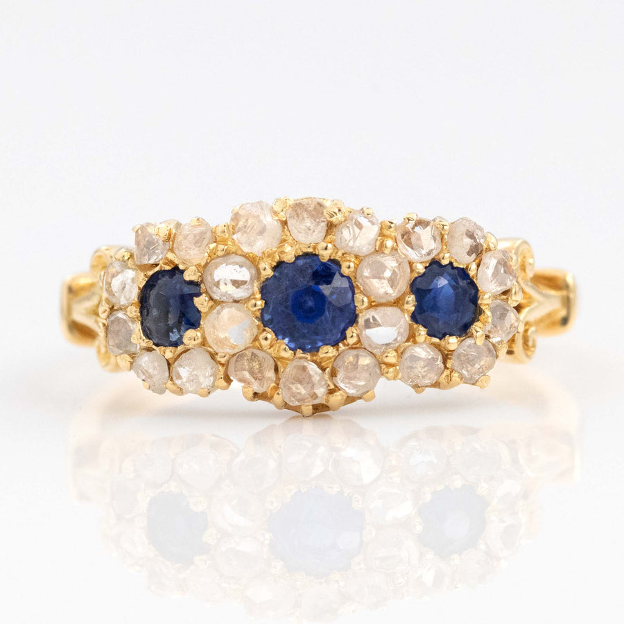 Victorian 18ct Yellow Gold Sapphire and Diamond Triple Cluster Ring - Friar House