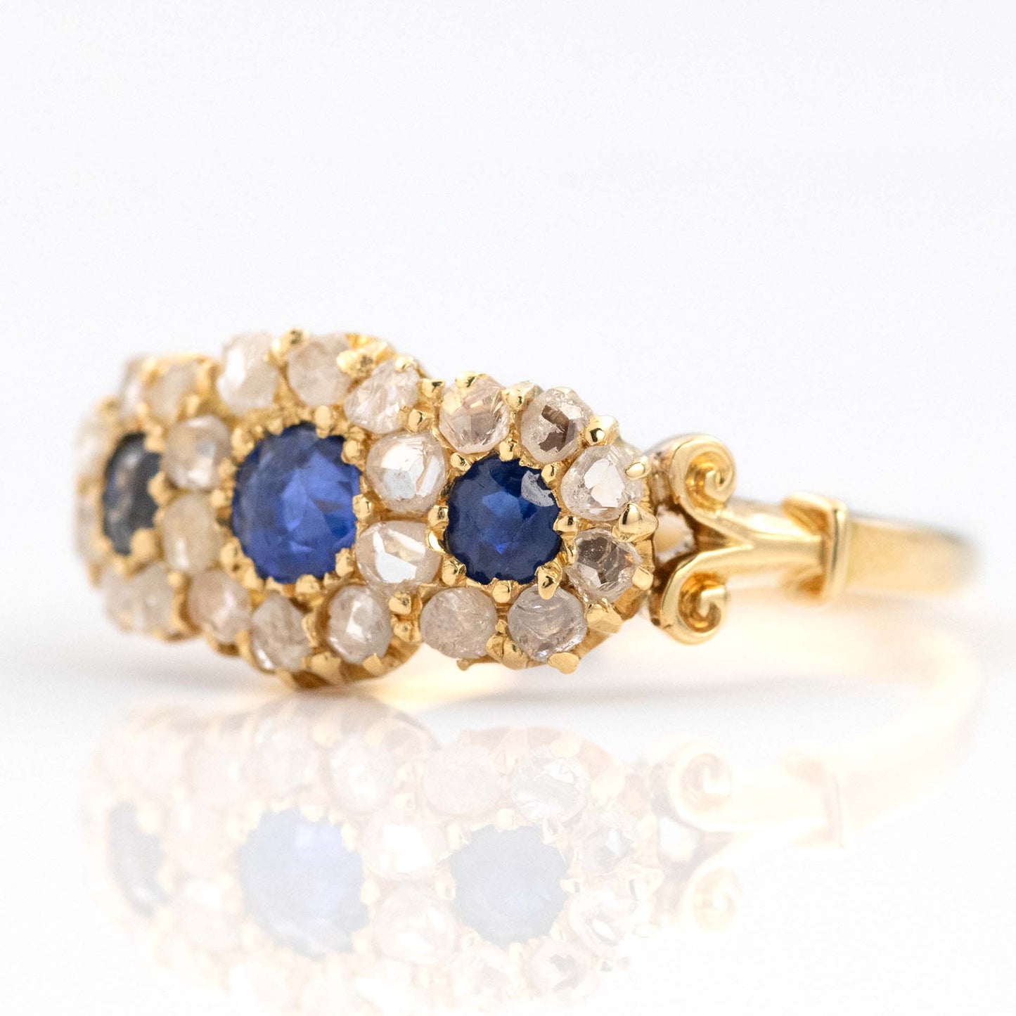 Victorian 18ct Yellow Gold Sapphire and Diamond Triple Cluster Ring - Friar House