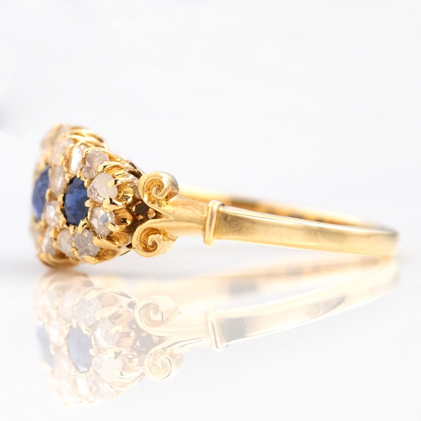 Victorian 18ct Yellow Gold Sapphire and Diamond Triple Cluster Ring - Friar House