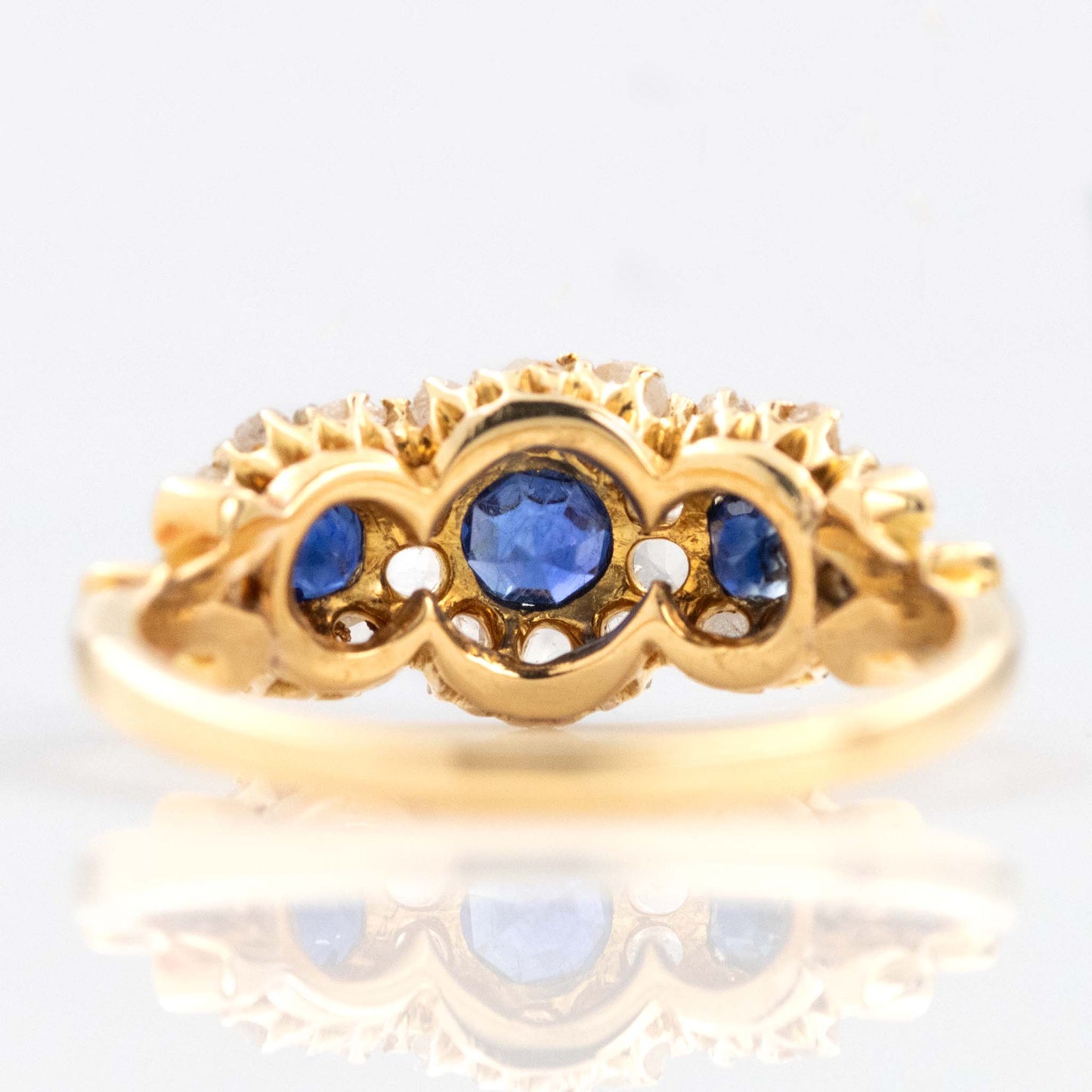 Victorian 18ct Yellow Gold Sapphire and Diamond Triple Cluster Ring - Friar House