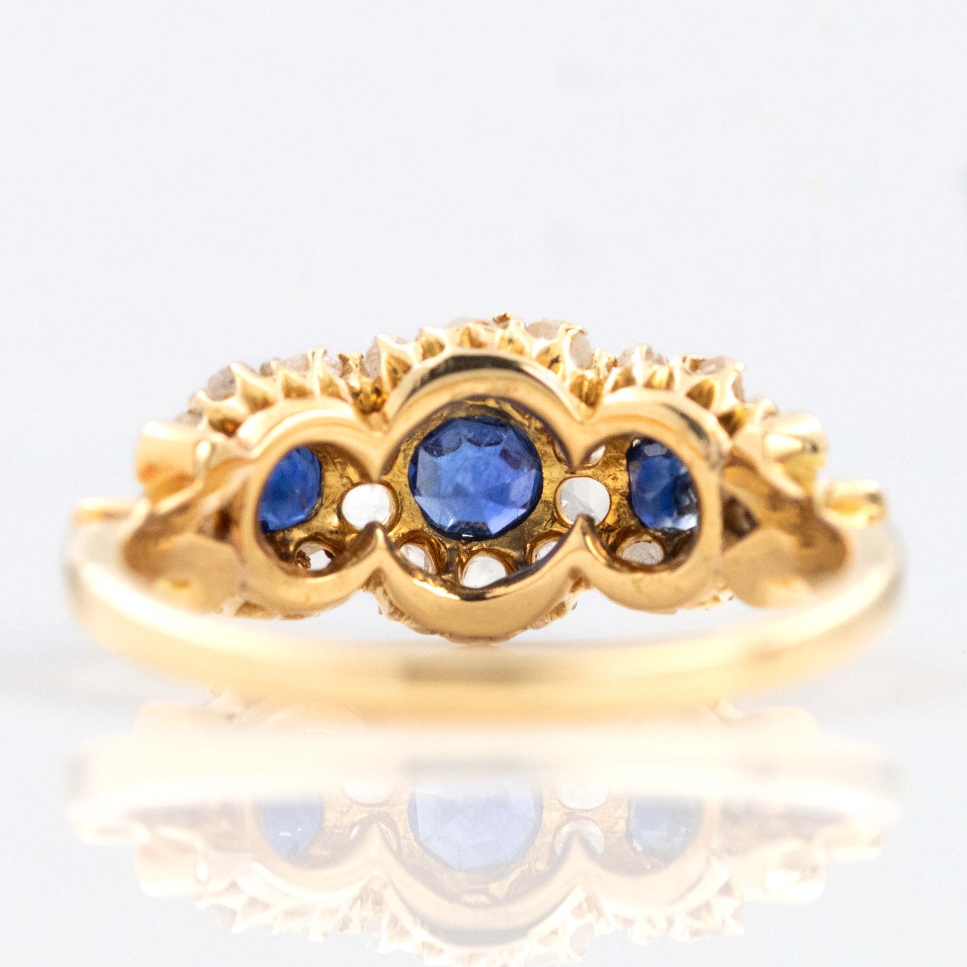 Victorian 18ct Yellow Gold Sapphire and Diamond Triple Cluster Ring - Friar House