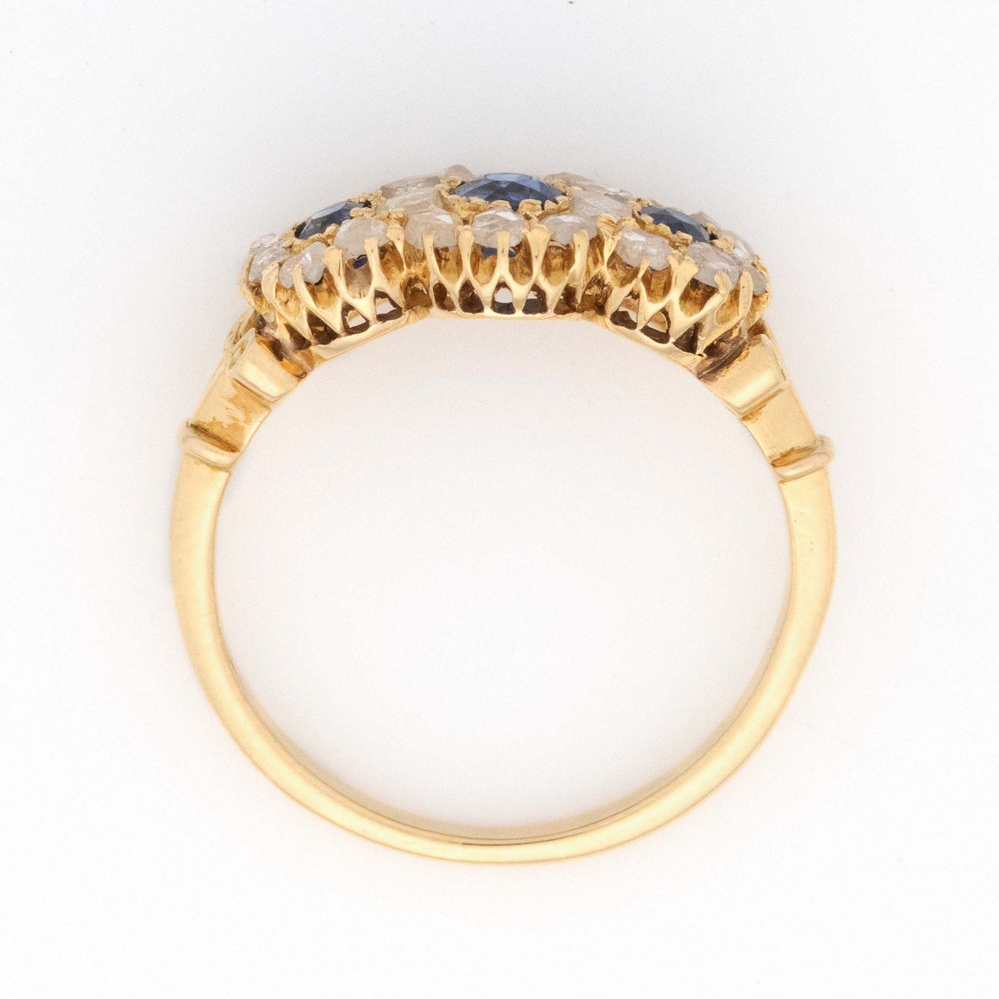 Victorian 18ct Yellow Gold Sapphire and Diamond Triple Cluster Ring - Friar House