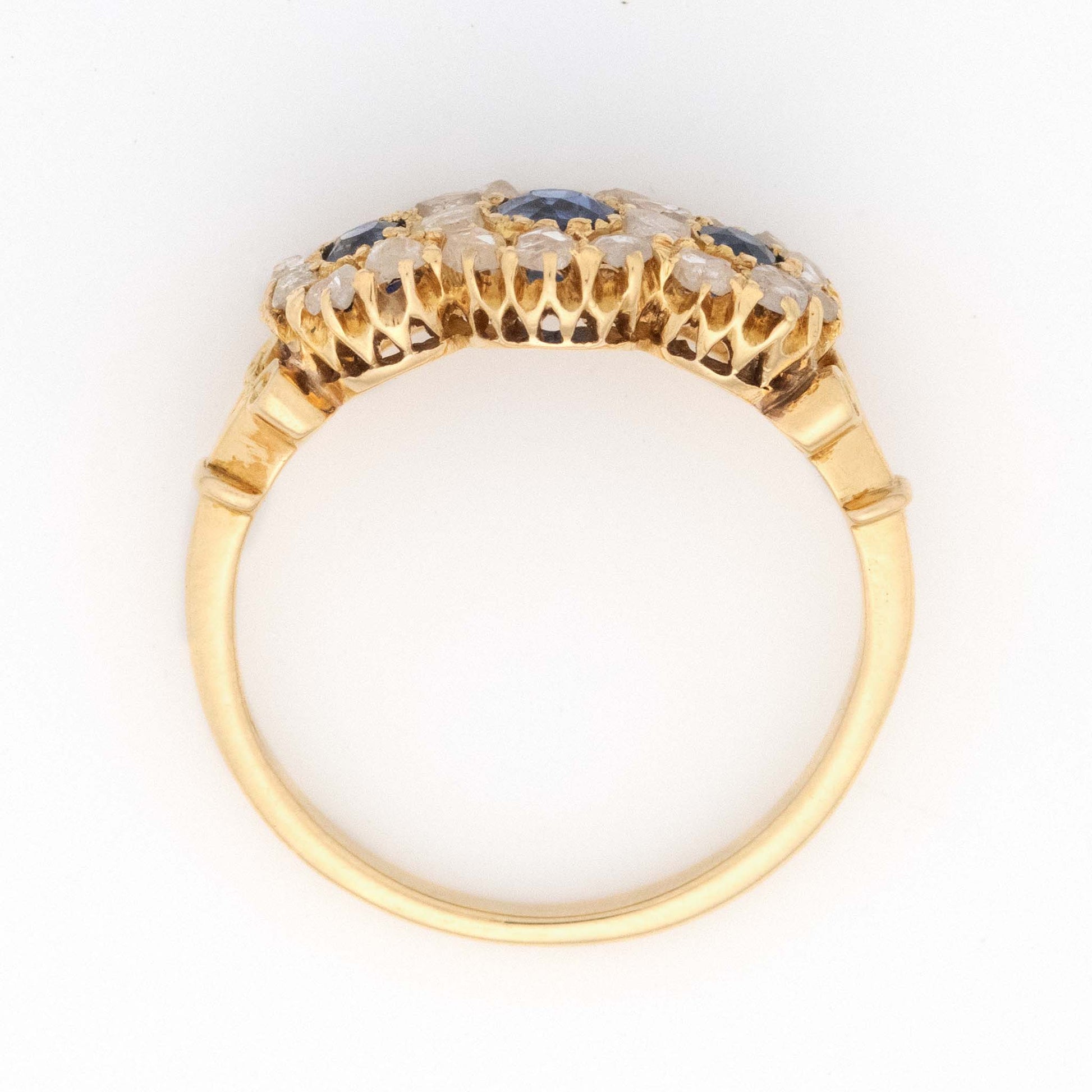 Victorian 18ct Yellow Gold Sapphire and Diamond Triple Cluster Ring - Friar House