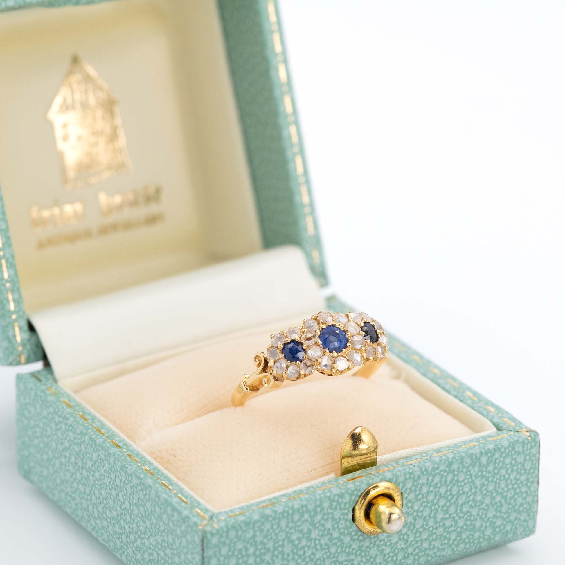 Victorian 18ct Yellow Gold Sapphire and Diamond Triple Cluster Ring - Friar House